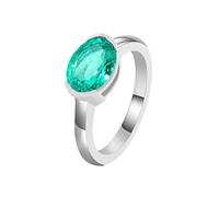 Daesar Anillo Prometida Mujer con Oval Solitario con Esmeralda Creada de 3ct, Oro Blanco 14K, Talla 13(53mm), Anillo de Matrimonio Plata Verde