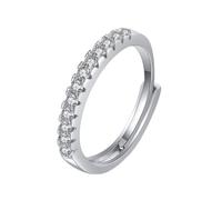 Daesar Anillos Boda Alianzas para Mujer con Media Eternidad Redondo con Moissanita, Oro Blanco 9K, Talla 13(53mm), Anillos de Promesa Plata