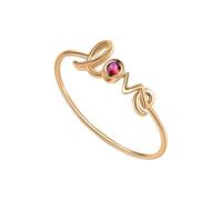 Daesar Anillos de Alianza Mujer con Letra Love con Rubí, Oro Amarillo 9K, Talla 8(48mm), Anillos Boda Oro Rojo