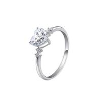 Daesar Anillos de Boda Matrimonio Mujer con Corazón con Moissanita, Oro Blanco 14K, Talla 20(60mm), Anillos de Compromiso y Alianzas Plata