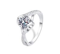 Daesar Anillos de Matrimonio de Boda Mujer con Corazón Hueco y Redondo con Moissanita de 1ct, Oro Blanco 9K, Talla 13(53mm), Anillos de Matrimonio Plata