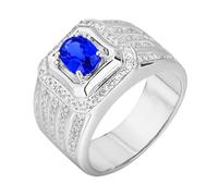 Daesar Anillos Hombre Prometida con 4 Garras Oval con Zafiro Creado de 1.19ct y Moissanita, Oro Blanco 18K, Talla 14(54mm), Anillos Compromiso Plata Azul