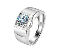 Daesar Anillos Hombre Prometida con 4 Garras Redondo con Diamante Creado de 1ct, Oro Blanco 9K, Talla 20(60mm), Anillos Alianzas Plata