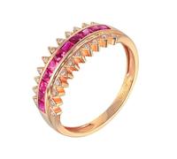 Daesar Anillos Mujer Promesa con Triángulo y Cuadrado con Rubí Creado de 0.616ct y Moissanita, Oro Amarillo 18K, Talla 9(49mm), Anillos para Matrimonio Oro Rojo