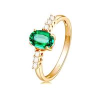 Daesar Anillos Mujer Prometida con 4 Garras Oval con Esmeralda Creada de 0.81ct y Moissanita, Oro Amarillo 14K, Talla 8(48mm), Anillo de Compromiso Oro Verde