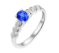 Daesar Anillos Mujer Prometida con 4 Garras Oval con Zafiro Creado de 0.64ct y Moissanita, Oro Blanco 9K, Talla 8(48mm), Anillos para Matrimonio Plata Azul