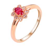 Daesar Anillos Mujer Prometida con Flor con Rubí Creado de 0.41ct y Moissanita, Oro Rosa 18K, Talla 23(63mm), Anillo Alianzas Oro Rosa