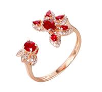 Daesar Anillos Mujer Prometida con Flor con Rubí Creado de 0.73ct y Moissanita, Oro Rosa 18K, Talla 9(49mm), Anillo para Boda Oro Rosa