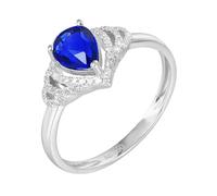 Daesar Anillos Mujer Prometida con Gota de Agua con Zafiro Creado de 1.22ct y Moissanita, Oro Blanco 9K, Talla 27(67mm), Anillo Compromiso Boda Plata Azul