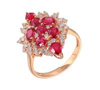 Daesar Anillos Mujer Prometida con Hojas y Oval con Rubí Creado de 2.15ct y Moissanita, Oro Rosa 9K, Talla 13(53mm), Anillos Compromiso Oro Rosa