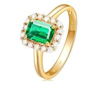 Daesar Anillos Mujer Prometida con Rectángulo con Esmeralda Creada de 0.6ct y Moissanita, Oro Amarillo 14K, Talla 20(60mm), Anillos de Alianzas Oro Verde