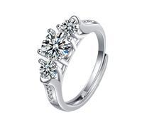Daesar Anillos Mujer Prometida con Redondo con Diamante Creado de 1ct, Oro Blanco 9K, Talla 18(58mm), Anillos para Matrimonio Plata