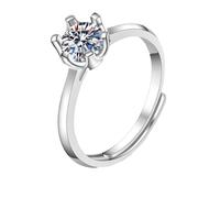Daesar Anillos Mujer Prometida con Redondo Solitario con Diamante Creado de 1ct, Oro Blanco 14K, Talla 11(51mm), Anillos para Matrimonio Plata