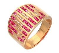 Daesar Anillos Mujer Prometida con Redondo y Cuadrado con Rubí Creado de 1.41ct y Moissanita, Oro Rosa 9K, Talla 16(56mm), Anillos de Alianzas Oro Rosa