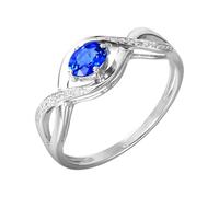 Daesar Anillos Mujer Prometido con 4 Garras Oval con Zafiro Creado de 0.39ct y Moissanita, Oro Blanco 18K, Talla 21(61mm), Anillos Boda Alianzas Plata Azul