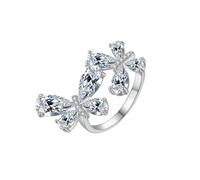 Daesar Anillos Mujer Prometido con Mariposa con Moissanita, Oro Blanco 14K, Talla 20(60mm), Anillos Promesa Plata