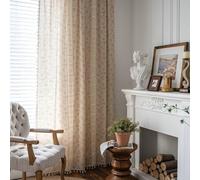 Daesar - Cortina de Dormitorio Dos Pieza Translucidas 150x220CM,Cortinas Salon Flores y Borlas Cortinas Cocina Beige(Bolsillo para Varilla)