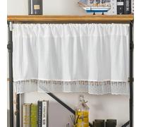 Daesar Cortinas Dormitorio Cortas 1 Pieza 130 W x 45 H CM,Cortina de Comedor Color Sólido Cortinas Habitación Beige Blanco(Bolsillo para Varilla)