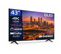 Daewoo 43VB56QV Smart TV 43 Pulgadas QLED 4K UHD, HDR10, Dolby Audio, Bluetooth, HDMI 2.1, Diseño Sin Marcos (Frameless), Funciones de accesibilidad, Gama 2026