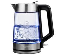 Daewoo Hervidor de agua de 1,7 L y 3000 W con cuerpo de vidrio iluminado, base giratoria de 360° y medidor de nivel de agua, características de seguridad integradas para zurdos y diestros
