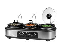 Daewoo Olla de cocción lenta triple de acero inoxidable con 3 ajustes de calor individuales y cerámica antiadherente, postes aptos para lavavajillas y tapas individuales, fácil de limpiar, 3 x 1,5