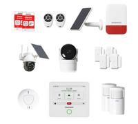 Daewoo Security Pack Alarma Inicio Conectada Táctil Ultr Cámara Exterior Solar Rotativa, Cámara Interior HD, Sirena Solar y Detector de Humo - Alexa & Google Home