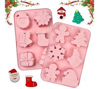 Dafencar Moldes de Navidad en Silicona, 2pcs, 6 Cavidades, para Hornear Pasteles, Chocolate, Pan de Jengibre, Jabón de Gelatina, Rosa, Árbol, Silicona