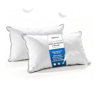 Dafinner 3 cámaras Almohada 50 × 75 cm-2 Unidades, 90% plumón cámaras ext. Mezcla Plumas INT., Oeko-Tex Downpass Soporte Medio Funda algodón orgánico