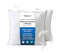 Dafinner 3 cámaras Almohada 60 × 60 cm-2 Unidades, 90% plumón cámaras ext. Mezcla Plumas INT., Oeko-Tex Downpass Soporte Medio Funda algodón orgánico