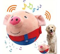 DAFORERAL Juguete interactivo de peluche de cerdo de dibujos animados con música, bola de rebote recargable que emite sonido, carga USB, juguete lavable para perros para todas las razas y cachorros