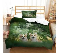 DAFUfbw Dog 400 Thread Count Lavable Corgi Duvet Cover and Pillowshams, Egyptian Cotton Quilt Cover, Luxe Soft Duvet Bedding Set con Invisible Cremallera Single（135x200cm）