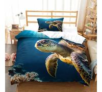DAFUfbw Tortugas 400 Thread Count Lavable Tortoise Duvet Cover and Pillowshams, Egyptian Cotton Quilt Cover, Luxe Soft Duvet Bedding Set con Invisible Cremallera Single(135x200cm)