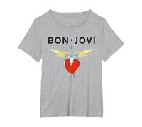 Daga de corazón Oficial de Bon Jovi Camiseta, Mujer Tallas Grandes, Gris Jaspeado, 1XL Grande