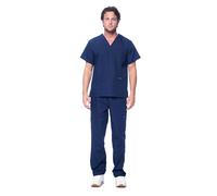 Dagacci - Conjunto de ropa quirúrgica para hombre, camiseta quirúrgica con cuello en V y pantalones cargo, conjunto de ropa quirúrgica para hombre, 8 bolsillos, azul marino, talla L