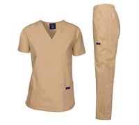 Dagacci - Conjunto de uniforme médico para mujer y hombre, camiseta y pantalones médicos, Caqui, S