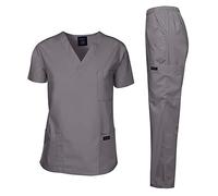 Dagacci - Conjunto de uniforme médico para mujer y hombre, camiseta y pantalones médicos, Gris Peltre, M