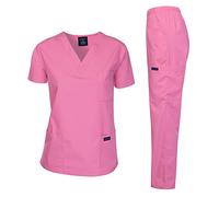 Dagacci - Conjunto de uniforme médico para mujeres y hombres, camiseta y pantalones, rosa rosa, talla L