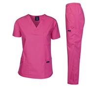 Dagacci Unisex Mujer y Hombre para Uniforme médico Conjunto de Bata médica Unisex Top y Pantalones - Rosado -