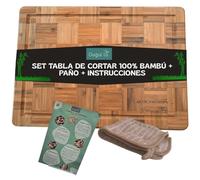 Dagal La - Tabla Cortar Cocina - Pack Tabla Madera Cocina Resistente 100% Bambu, Hecha a Mano, Antiséptica, con Paño de Microfibra y Guía de Cuidados - Tablas de Cocina para Chefs Caseros y Expertos
