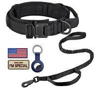 DAGANXI Juego de Correa táctica para Perro, Collar de Nailon Ajustable para Entrenamiento Militar con Mango de Control y Hebilla de Metal Pesado para Perros medianos y Grandes, con Parches y Funda