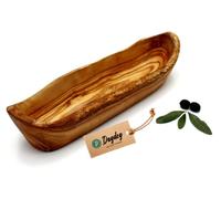 DAGDEG Cuenco de pan de madera de olivo de 40 cm - Cuenco rústico de madera alargada - Cuenco para baguette hecho a mano - Frutero de madera natural - Decoración mediterránea - Cuenco único de madera