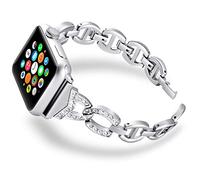 DaGeLon Elegante Correa para Apple Watch 42mm 44mm Series 4 3 2 1, Bling Rhinestone Noble Mujer Brazalete Acero Inoxidable Metal Pulsera Repuesto Reemplazo Banda para iWatch Sport Edition, Plata