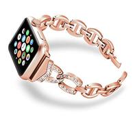 DaGeLon Elegante Correa para Apple Watch 42mm 44mm Series 4 3 2 1, Bling Rhinestone Strass Mujer Brazalete Acero Inoxidable Metal Pulsera Repuesto Reemplazo Banda para iWatch Sport Edition, Oro Rosa