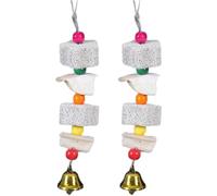 DAGLLGEW 2 juguetes de loro, piedra de molienda de pico de pájaro de 7.3 pulgadas con campana, juguetes colgantes para masticar pájaros para jaula, periquitos, cacatúas, hámster, chinchilla, pico