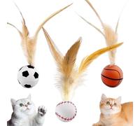 DAGLLGEW 3 Juguetes para Gatos con Plumas, Pelotas elásticas de Goma Divertidas y saltarinas, Pelota interactiva para Gatos, Juguetes para Mascotas de Interior y Exterior.