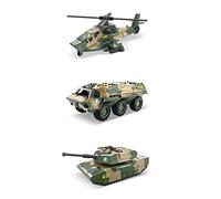 DAGLLGEW 3 uds vehículos fundidos a presión Modelos de vehículos del ejército de aleación Juguetes de Coche con Tanque de Ataque helicóptero Juego para niños pequeños