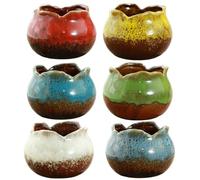 DAGLLGEW 6 Macetas Suculentas con Drenaje Mini Macetas De CeráMica para Suculentas con Almohadillas De Bambú Macetas Decorativas para Suculentas para Plantas De Interior Y Exterior
