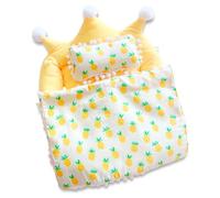 DAGLLGEW Cama para muñecas, Linda Cama de Juguete con Forma de Corona, Almohada y Manta con Estampado de piña para muñecas de 20 cm, Accesorios para Casas de, Muebles para Casas de