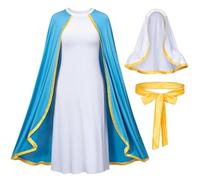 DAGLLGEW Disfraz de Virgen María para mujer, disfraz religioso bíblico, incluye falda con capa, pañuelo blanco y cinturón para cosplay navideño, talla S, navideño, bíblico para mujer, disf