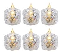 DAGLLGEW Elegantes Luces de Té LED de Cristal, Paquete de 6 Velas Sin Llama con Pilas con Llama Parpadeante Realista, Mini Luces Decorativas Blancas Cálidas para el Hogar, Boda, Fiesta Té con Pilas
